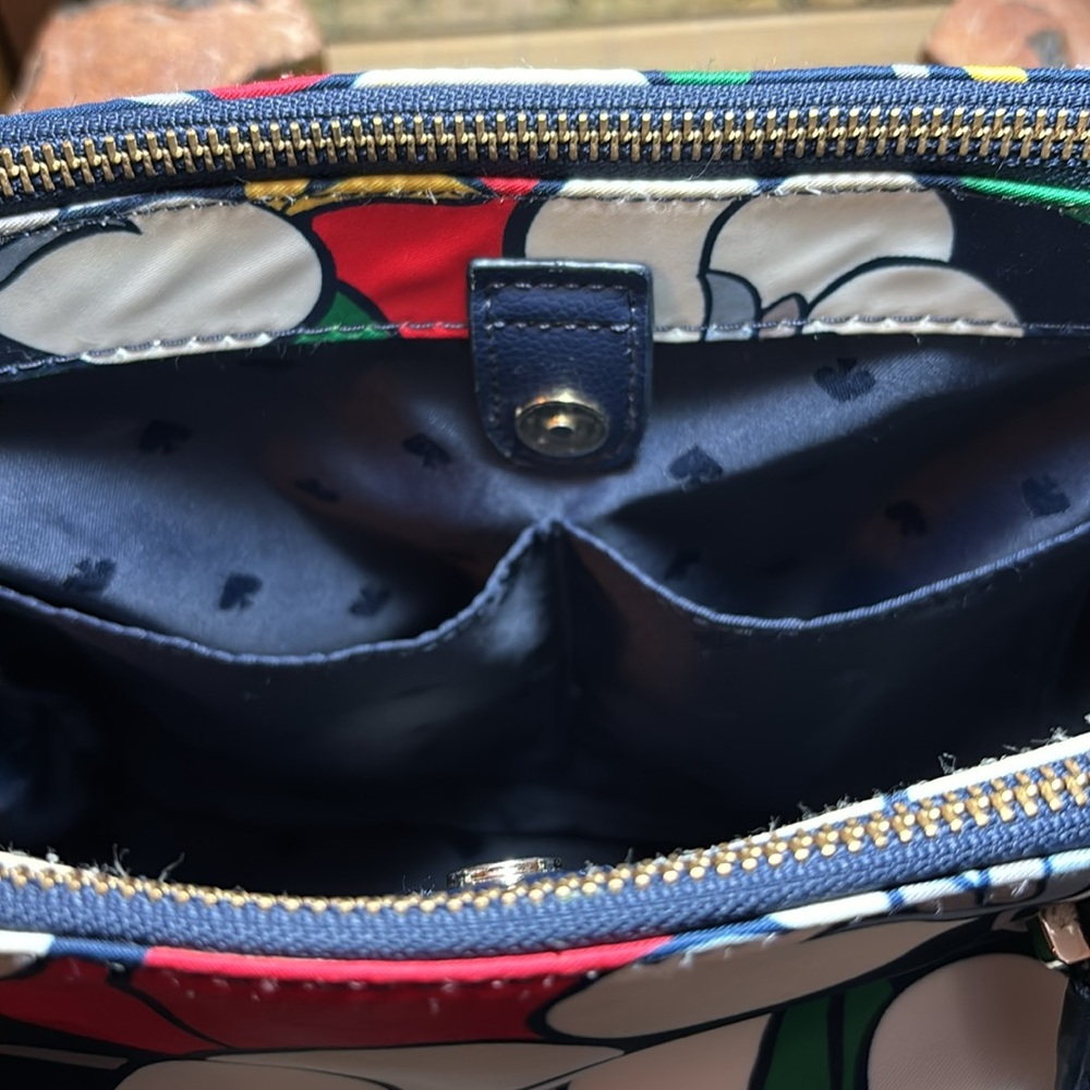 kate spade Breezy Floral Bag Navy White Red Satin Fabric Adjustable Strap - Picture 16 of 17